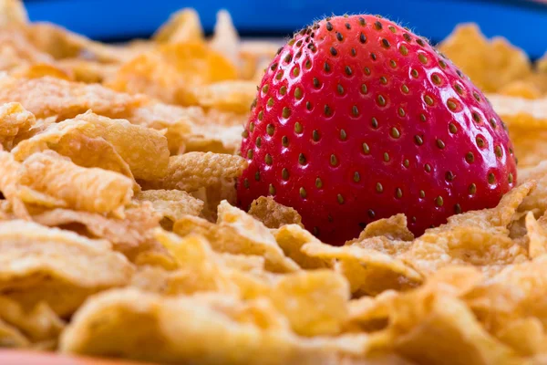 Corn Flakes and Strawberries - Close up — Stockfoto