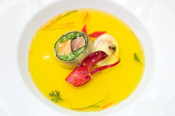 Seafood Broth with Lobster Claw — Stock Photo, Image
