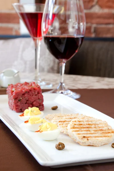 Ontario Bison Tartare served with Red Wine