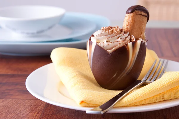 Tiramisu in a chocolate cup — Stock Photo, Image