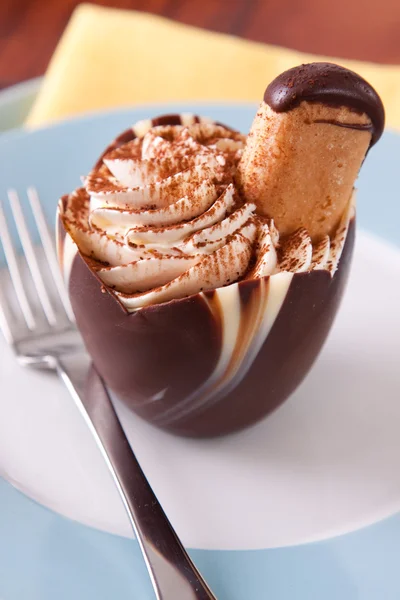 Tiramisu in a chocolate cup — Stock Photo, Image