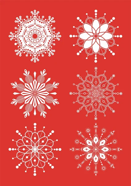 Snowflakes isolated on red background — Stock Vector
