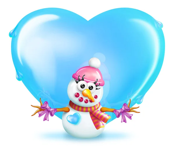 Снеговик (девушка) с сердцем — стоковое фото