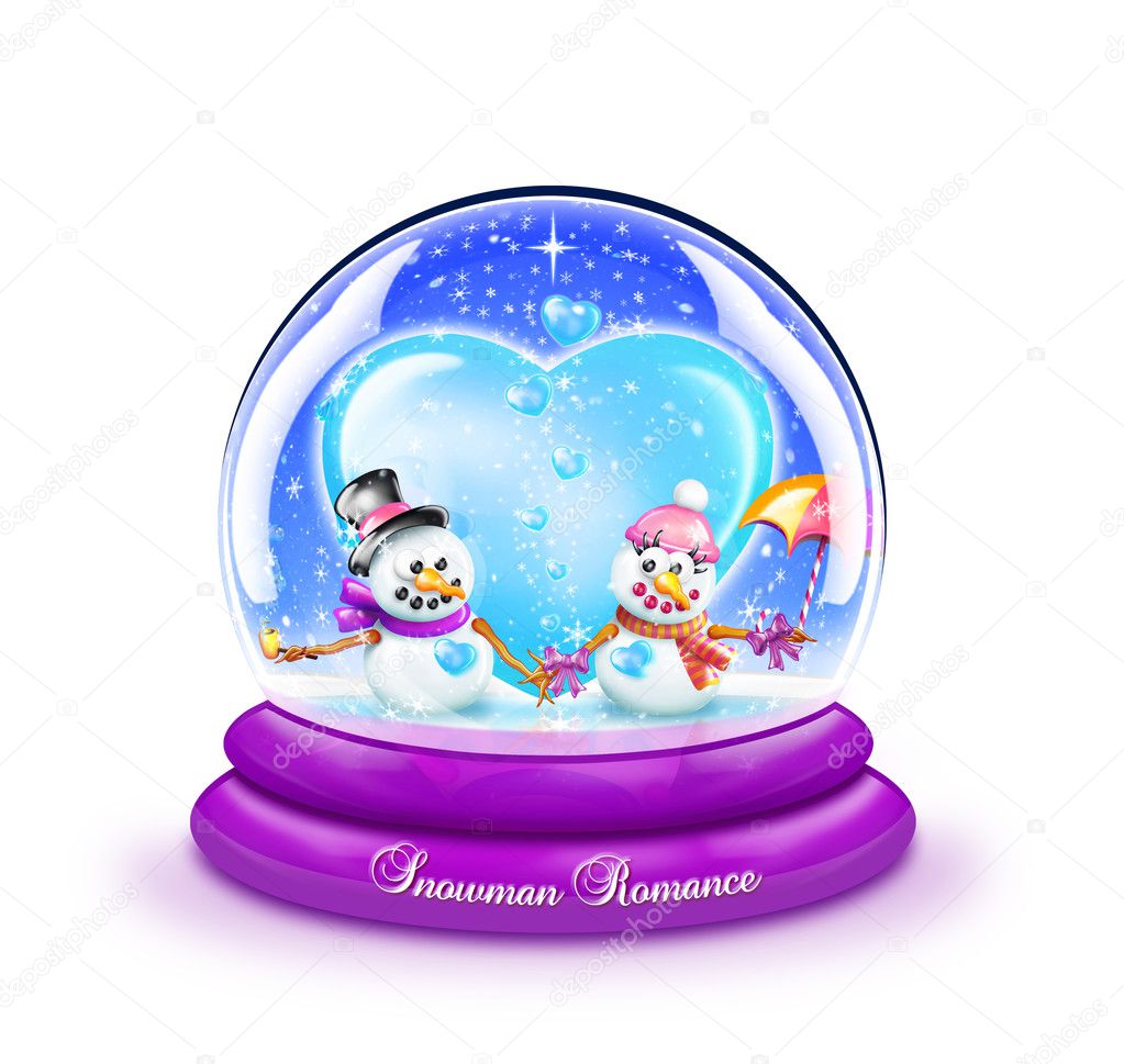 Cartoon Snow Globe with Snowman and Snow-woman
