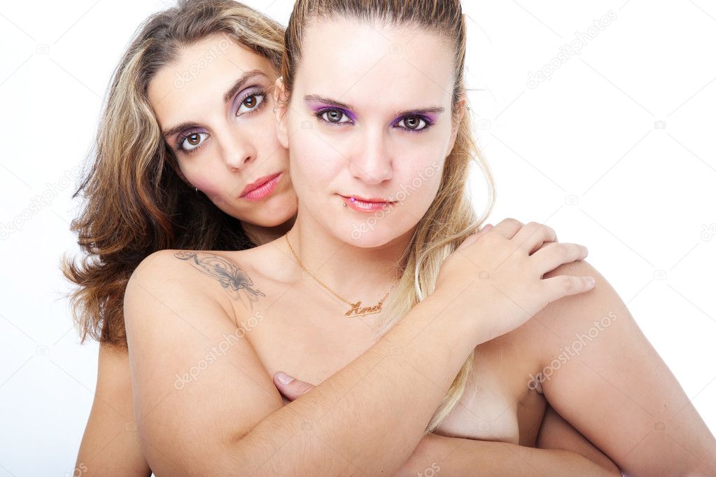 Two sexy women hugging