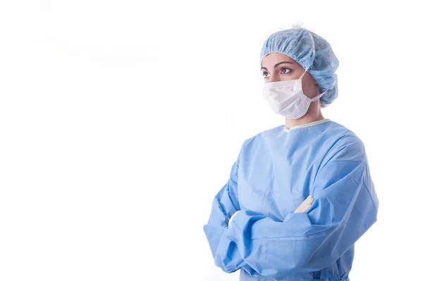 Seterile enfermeira feminina ou sugeon esperando — Fotografia de Stock