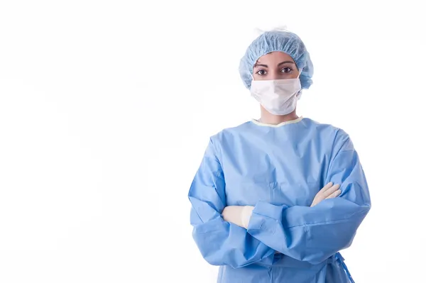 Enfermera o cirujana femenina estéril esperando Imagen de archivo