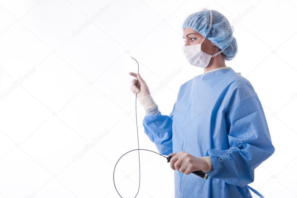 Female doctor or nurse holding a catheter