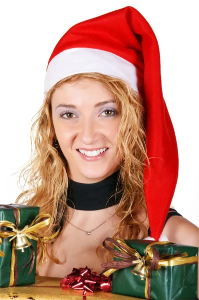 Santa flicka med presenter — Stockfoto