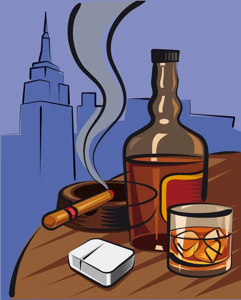 Whiskey and cigar — Stock Vector