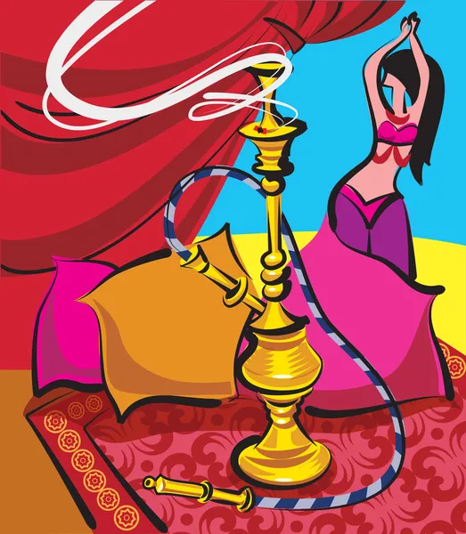 Hookah y bailarina del vientre — Vector de stock