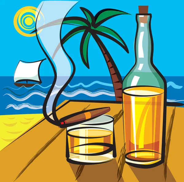 Rum e charuto — Vetor de Stock