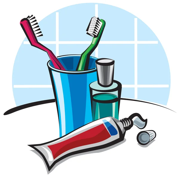 Зубные щетки и зубная паста — стоковый вектор