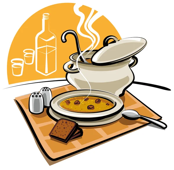 Soup with croutons — Stock Vector