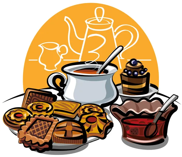 Cookie, confiture et thé — Image vectorielle