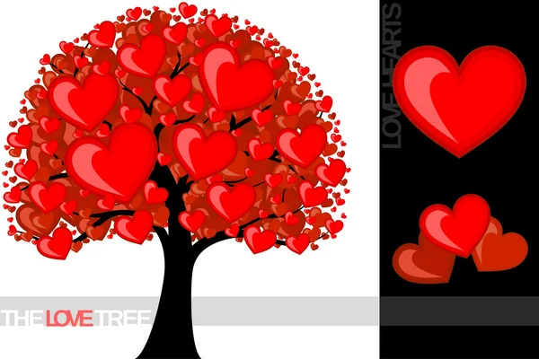 一棵树与爱情心有用的几个概念的插图 — 图库矢量图片