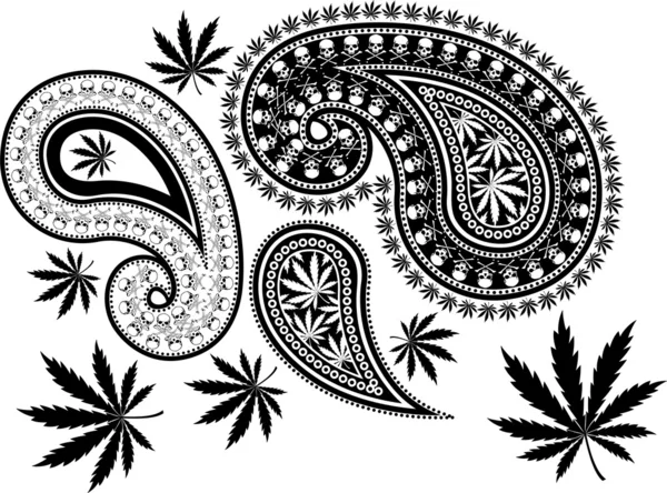 Paisley cannabis y cráneo — Archivo Imágenes Vectoriales