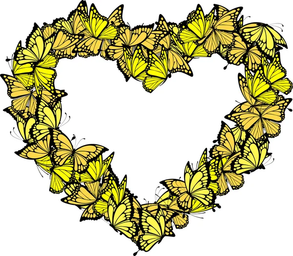Marco de forma de corazón de mariposas — Vector de stock