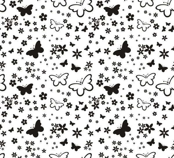 Vlinders silhouetten naadloze patroon geïsoleerd op witte achtergrond — Stockvector