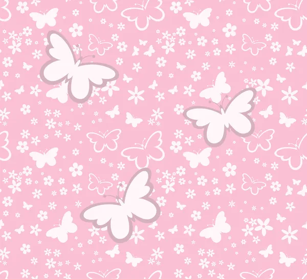 ピンクの背景の蝶のシルエットのシームレスなパターン — ストックベクタ