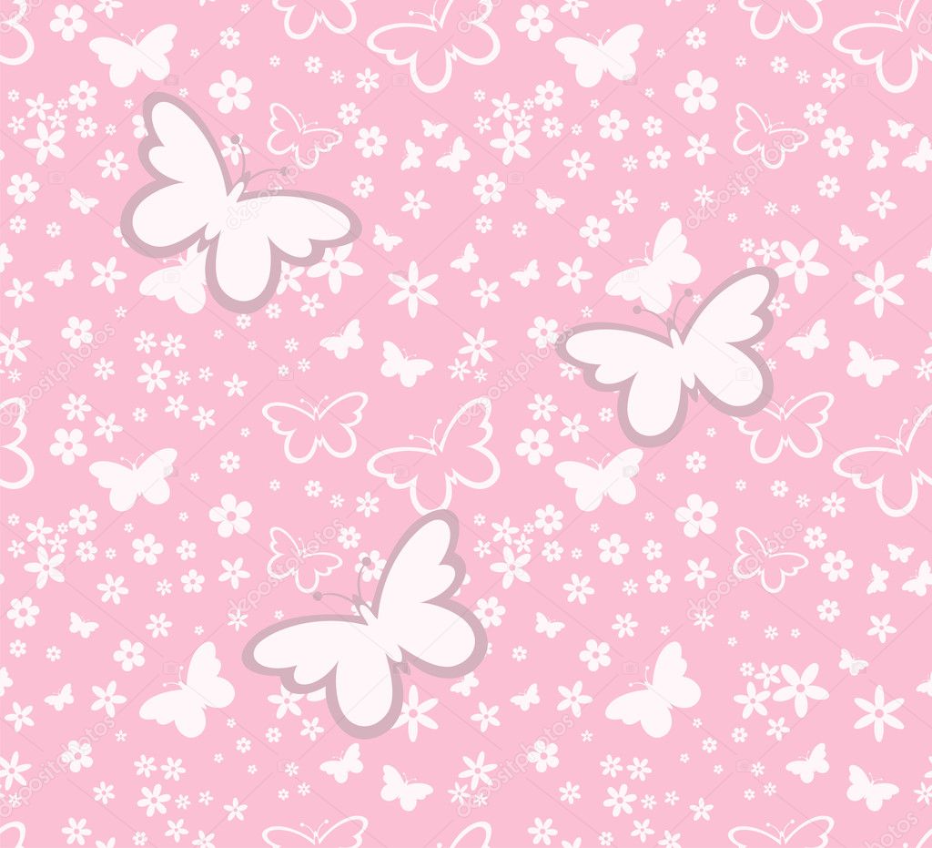 Butterflies silhouettes seamless pattern on pink background