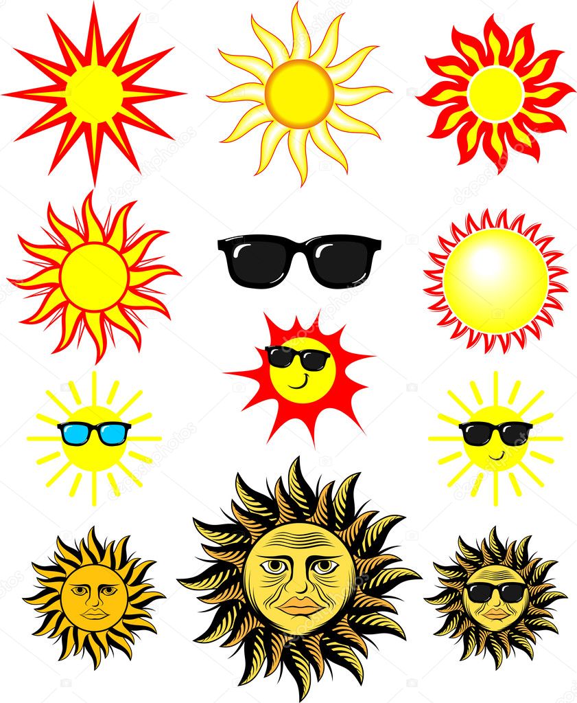 Set of cartoon sun illustrations