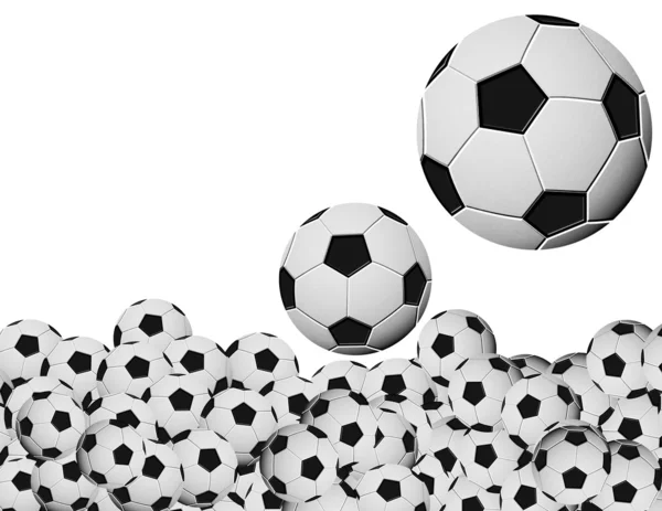 Muchas pelotas de fútbol sobre fondo blanco — Foto de Stock