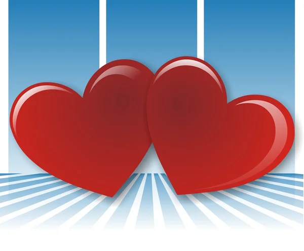 Två röda hjärtan på blå bakgrund — Stockfoto