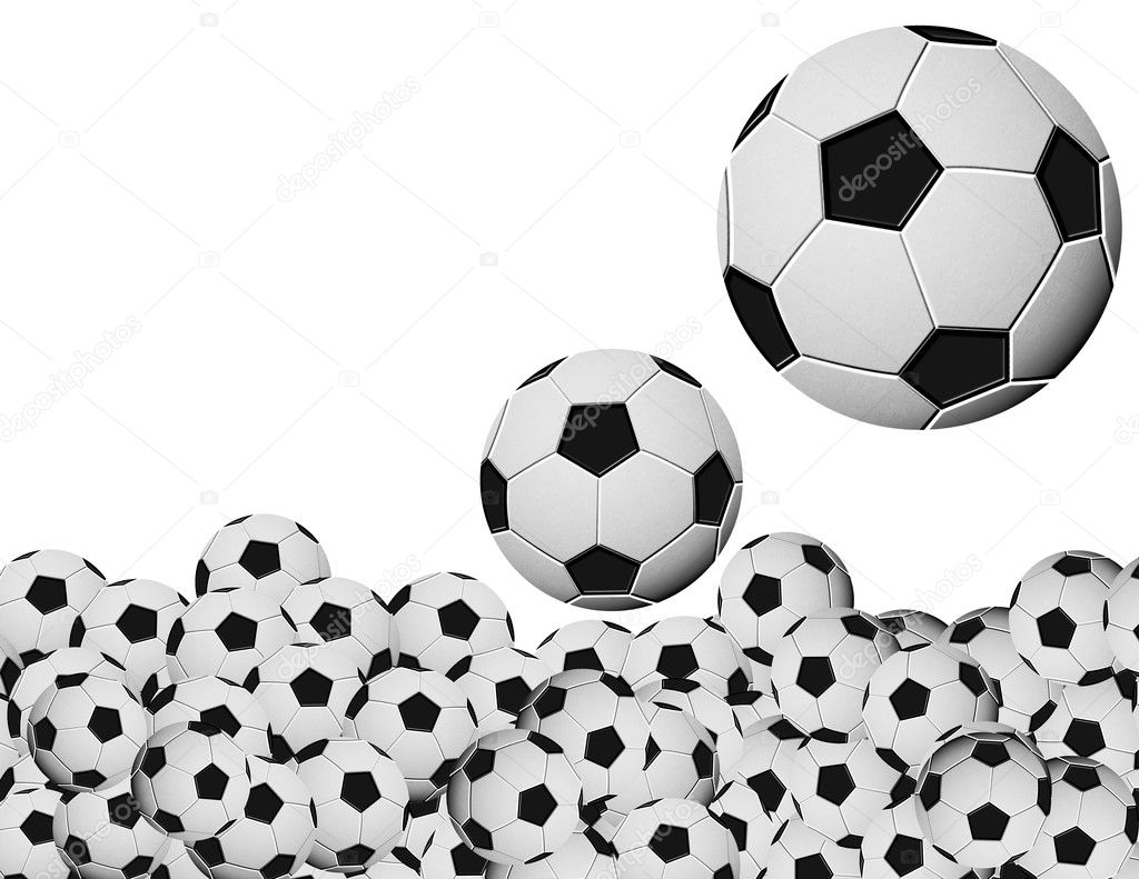 Many soccer balls on white background