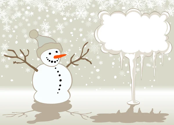 Kerstkaart met sneeuwpop en leeg bord — Stockvector
