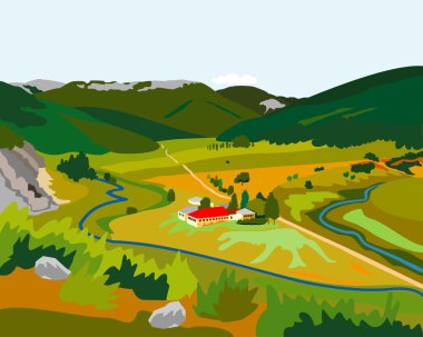 Small factory in the mountains clipart