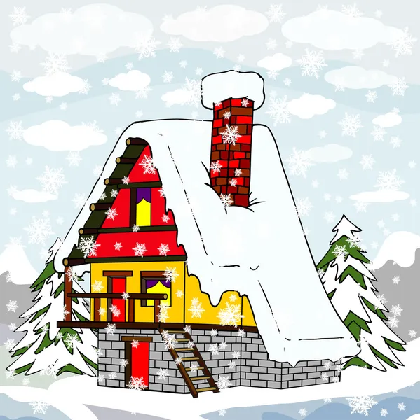 Casa de pueblo en invierno — Archivo Imágenes Vectoriales