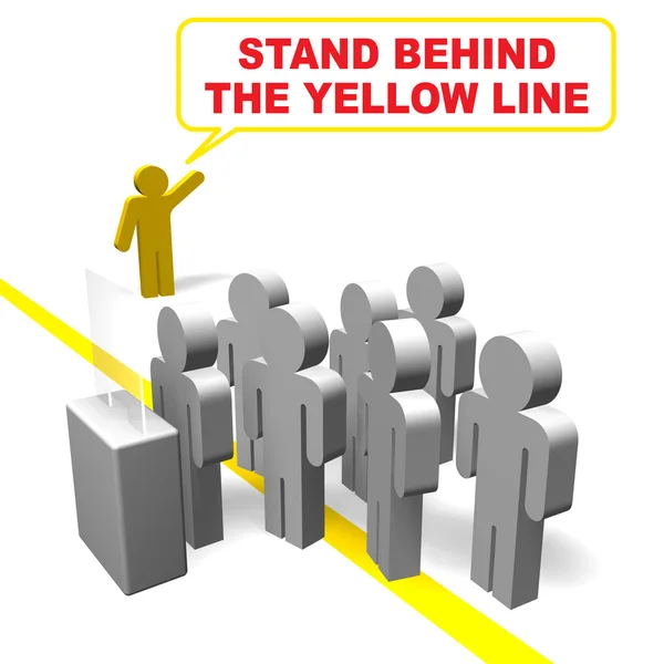 Встань за желтую линию. — стоковое фото