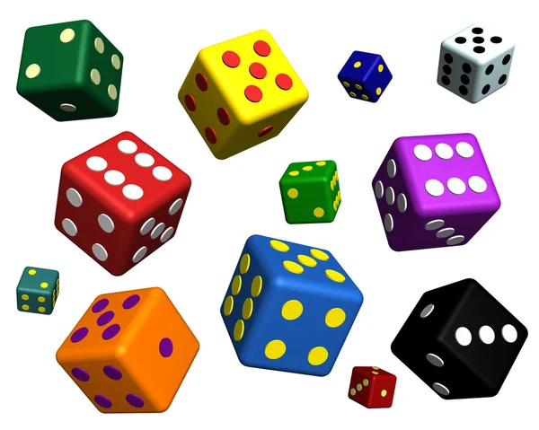 Playing dices in many colors — Stock Photo, Image