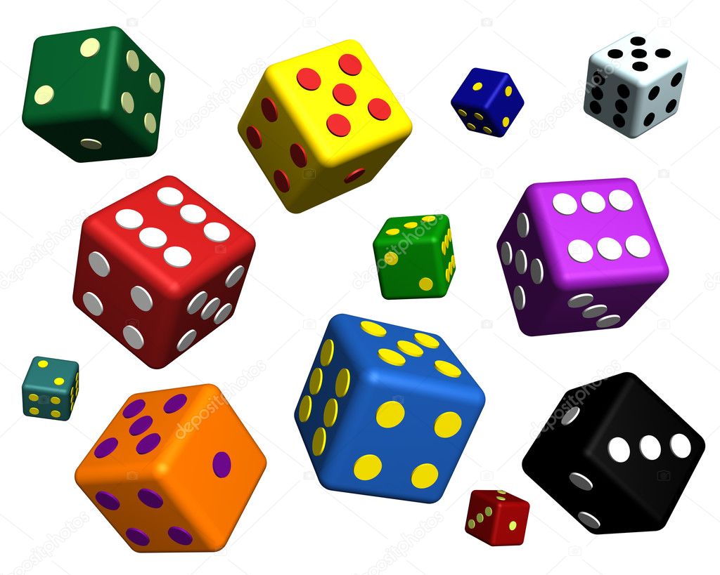 Playing dices in many colors