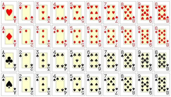 Spielkarten von Ass bis Zehn — Stockvektor