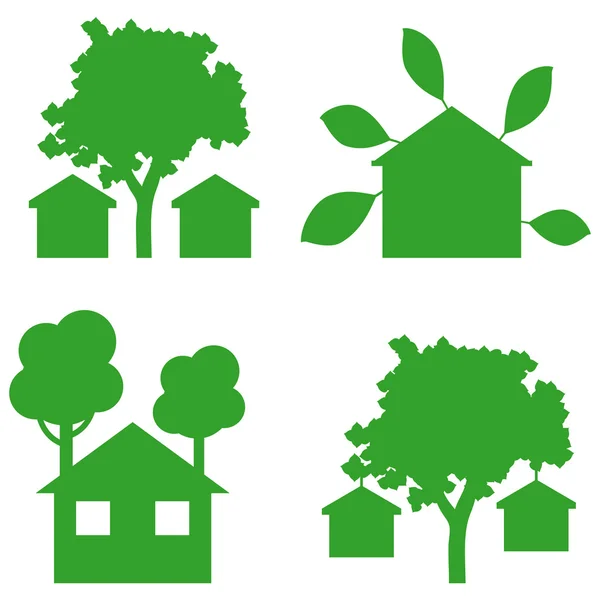Groene huizen pictogrammen — Stockvector
