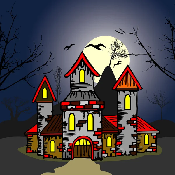 Παλιό κάστρο τη νύχτα — Διανυσματικό Αρχείο