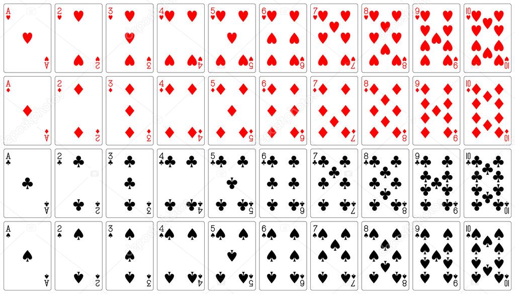 Playing cards from ace to ten