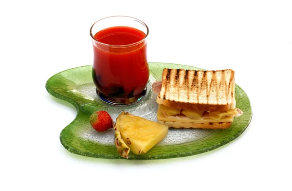 Sandwich and fruit juice — Stock Photo, Image