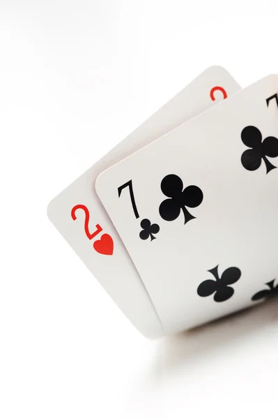 Loser texas holdem starting hand, two, seven — Stock Photo, Image