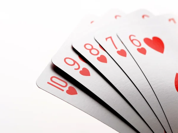 Poker straight flush of hearts — Stock Photo, Image