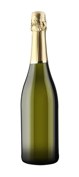 Αφρώδη μπουκάλι μπουκάλι λευκό κρασί, σαμπάνια, απομονωμένη σε ένα λευκό αμουδερές — Φωτογραφία Αρχείου