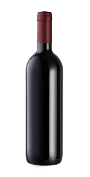 Garrafa de vinho tinto isolada contra fundo branco com um recorte desenhado à mão — Fotografia de Stock