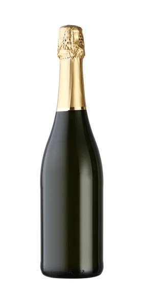 Ігриста пляшка білого вина, пляшка шампанського ізольована на білому фоні — стокове фото