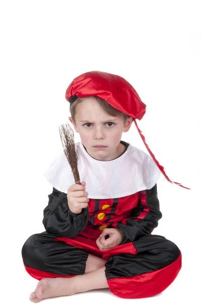 Junge verkleidet als schwarzer Peter aus holländischem Sinterklaas — Stockfoto
