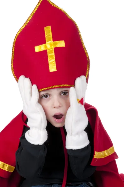 stock image Boy dressed up as Dutch Santa Claus Sinterklaas