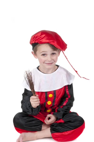 Junge verkleidet als schwarzer Peter aus holländischem Sinterklaas Stockbild