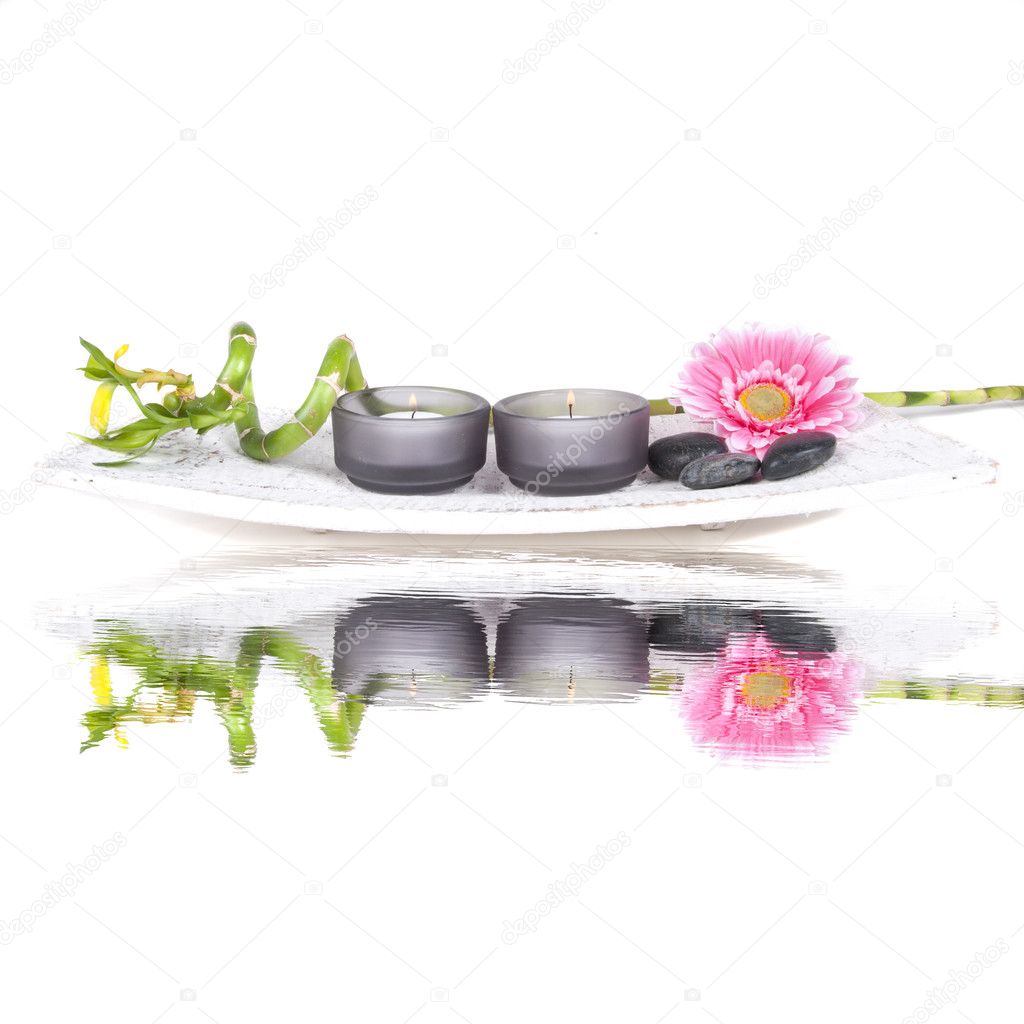 Spa set with pink flower and bamboo