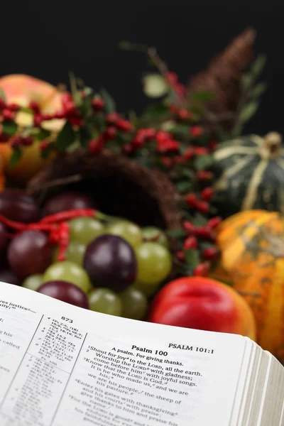 Thanksgiving schrift en hoorn des overvloeds — Stockfoto
